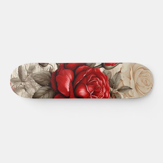 Bold Red Rose Decoupage Geïnspireerde collage Persoonlijk Skateboard (Horizontaal)
