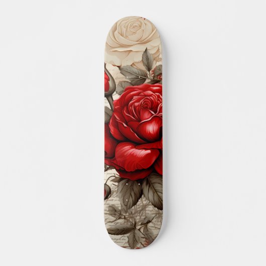 Bold Red Rose Decoupage Geïnspireerde collage Persoonlijk Skateboard (Voorkant)