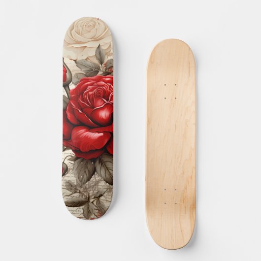 Bold Red  Rose Decoupage Inspired Collage Persoonlijk Skateboard (Voorkant)