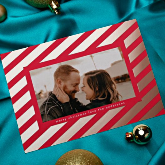 Bold Red Rose Gold geperst met kerststrip Foto Folie Feestdagenkaart