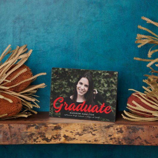 Bold Red Script Afstuderen Foto Fotoplaat (Zijkant)