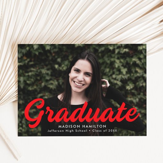 Bold Red Script Photo Afstuderen Aankondiging