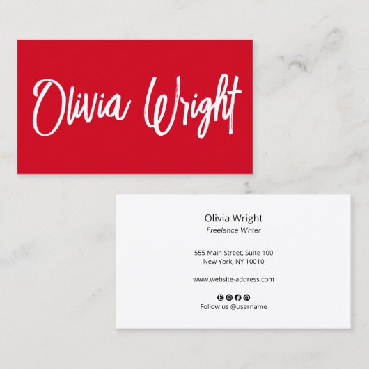 Bold Red Signature Script Typografie Visitekaartje (Voorkant / Achterkant)