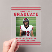 Bold Red Stripes Athletic Photo Graduation Acryl Uitnodigingen (Insitu (Draagbaar))