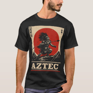 Bold Red Sun Aztec Warrior Cultural Design T-shirt