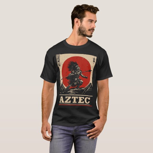 Bold Red Sun Aztec Warrior Cultural Design T-shirt (Voorkant volledig)