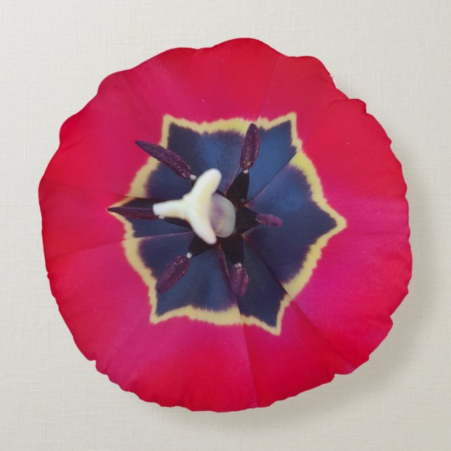 Bold Red Tulp Flower Macro Natuur Rond Kussen (Achterkant)