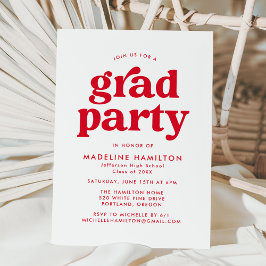 Bold Red Typography Graduation Party Kaart