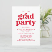 Bold Red Typography Graduation Party Kaart (Staand voorkant)