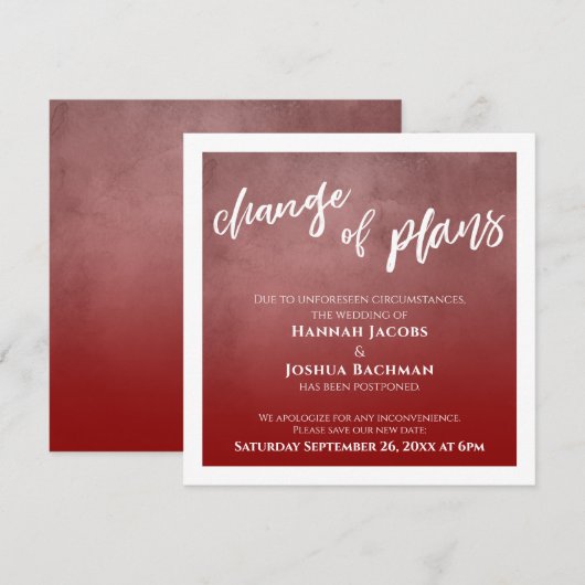 Bold Red Uitgestelde Huwelijksverandering van Plan Kaart (Voorkant / Achterkant)