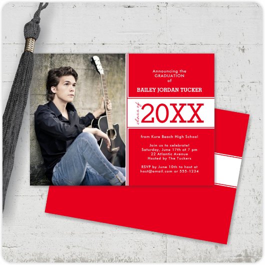 Bold Red & White Afstuderen bekendmaking Aankondiging