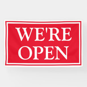 Bold Red White Business We zijn open banner