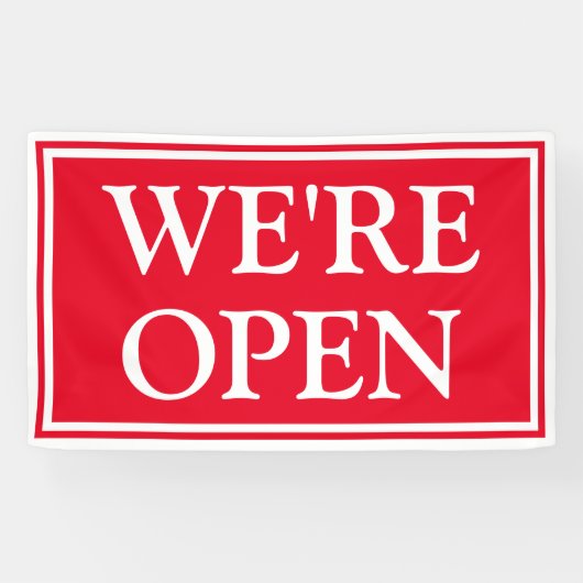 Bold Red White Business We zijn open banner (Horizontaal)