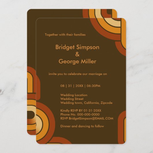 Bold Retro 1970s bruiloft Kaart (Voorkant / Achterkant)