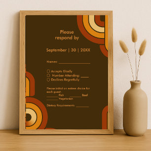 Bold Retro 1970s bruiloft RSVP Kaartje