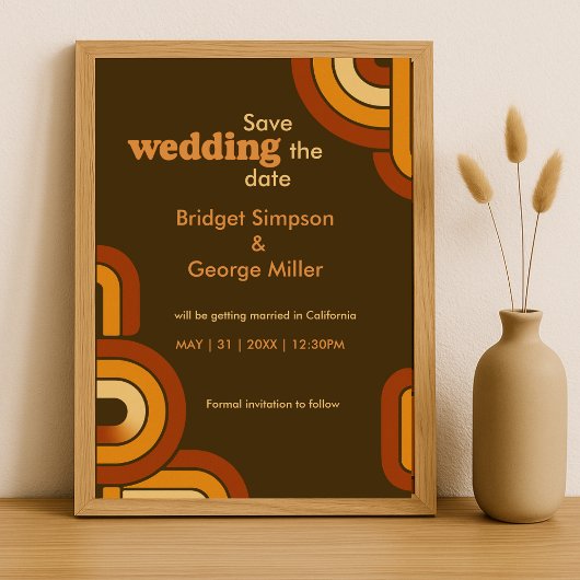 Bold Retro 1970s Trouwkluis de datumkaart