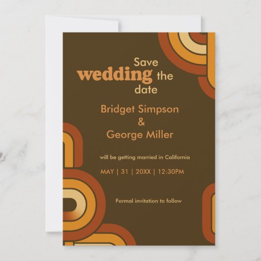 Bold Retro 1970s Trouwkluis de datumkaart (Voorkant)