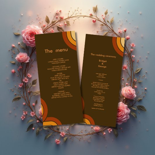 Bold Retro 1970s Trouwmenu Programmakaart