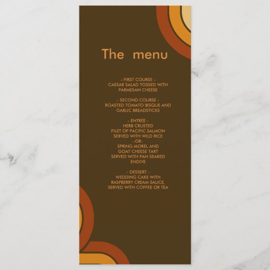 Bold Retro 1970s Trouwmenu Programmakaart (Voorkant)