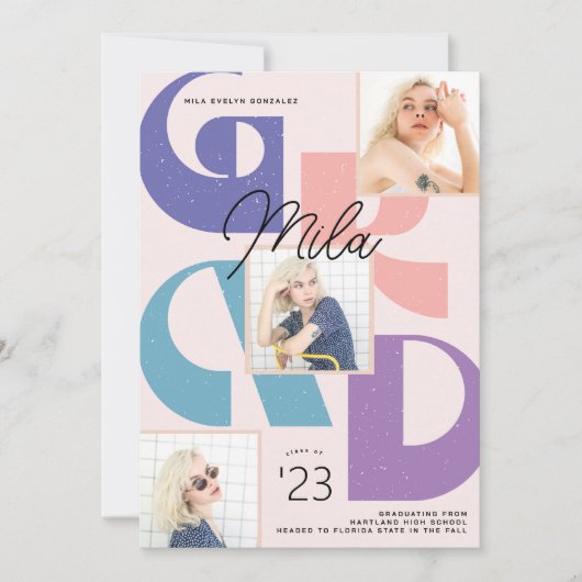 Bold Retro 3 foto Afstuderen aankondiging (Voorkant)