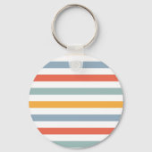 Bold Retro 70s Horizontal Stripes Orange Teal And  Sleutelhanger (Voorkant)