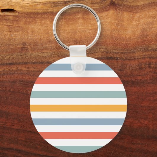 Bold Retro 70s Horizontal Stripes Orange Teal And Sleutelhanger (Voorkant)