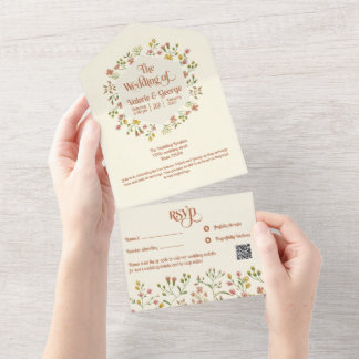 Bold Retro Aardse Tonen | Alles in één bruiloft ui All In One Uitnodiging