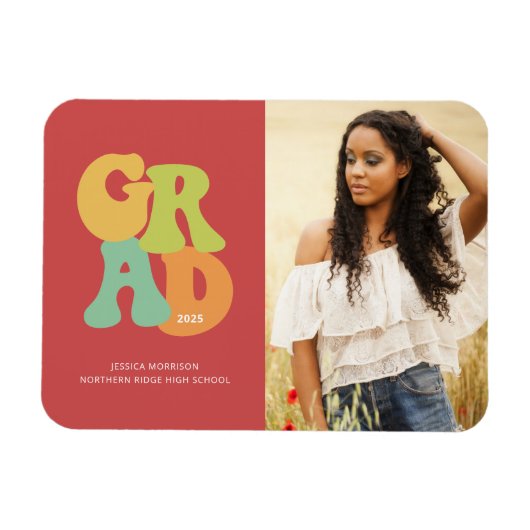 Bold Retro Afstudeerder 1970s Typografie Afstudeer Magneet (Horizontaal)