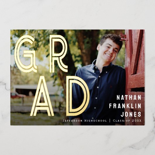 Bold Retro Afstuderen Foto Folie Aankondiging (Voorkant)