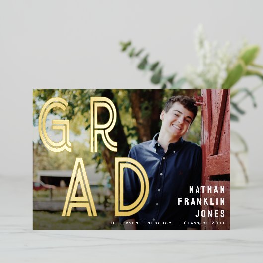 Bold Retro Afstuderen Foto Folie Aankondiging (Staand Voorkant)