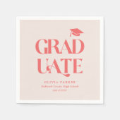 Bold Retro Afstuderen Roze Graduation Party Servet (Voorkant)