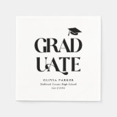 Bold Retro Afstuderen Wit Graduation Party Servet (Voorkant)