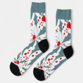 Bold Retro Blauwgroen Holly en Berries Holiday Sokken (Links)