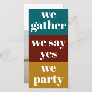 Bold Retro Colors Typografie Foto Weddenschap Save The Date