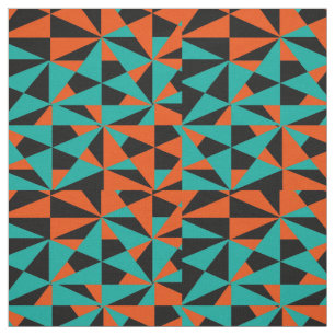 Bold Retro Geometric Oranje Blauwgroen Black Mix Stof