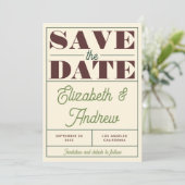 Bold Retro Green Brown Script Weddenschap Save The Date (Staand voorkant)