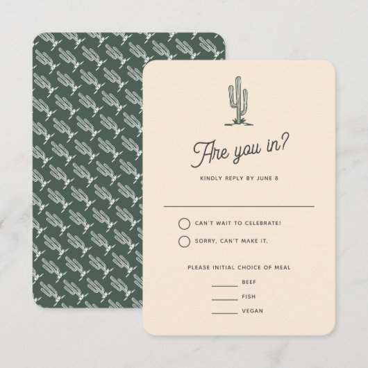 Bold Retro Green Saguaro Cacti - Woensdag RSVP Kaartje (Voorkant / Achterkant)