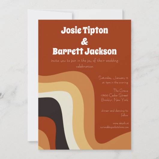 Bold Retro Groovy 70s Wavy Oranje bruin bruiloft Kaart (Voorkant)