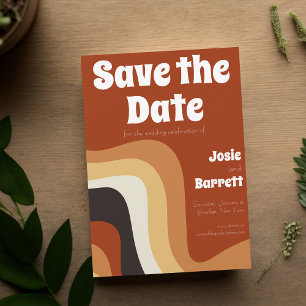 Bold Retro Groovy 70s Wavy Oranje Bruine Funky Save The Date