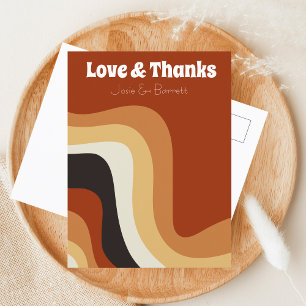 Bold Retro Groovy 70s Wedding Photo Love & Bedankt Briefkaart