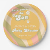 Bold Retro Groovy Boy Shower Sunshine Party Papieren Bordje (Voorkant)