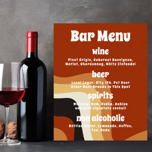 Bold Retro Groovy Oranje 70s Boho Wedding Bar Menu Poster