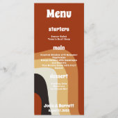 Bold Retro Groovy Oranje 70s Wedding Dinner Menu (Voorkant)