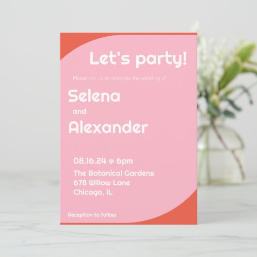 Bold Retro Helder Sinaasappel en Roze bruiloft Kaart (Staand voorkant)