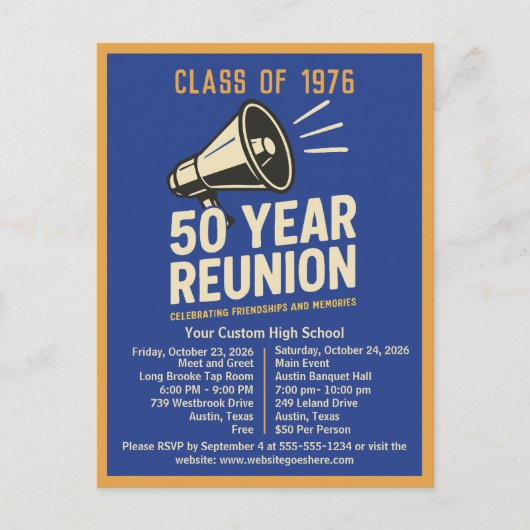 Bold Retro High School Reunion Pep Rally Megaphone Briefkaart (Voorkant)