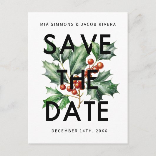 Bold Retro Holly Bewaar de datum Briefkaart (Voorkant)