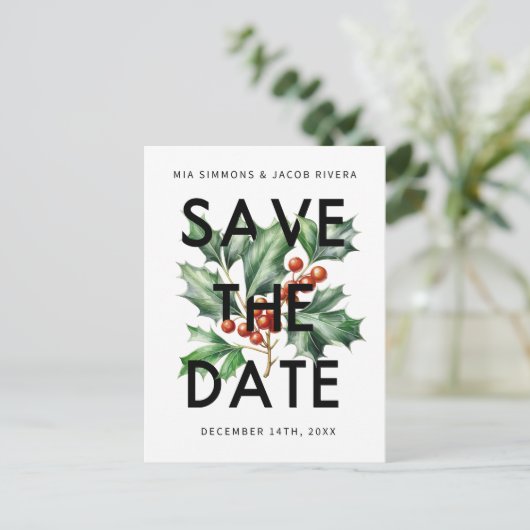 Bold Retro Holly Bewaar de datum Briefkaart (Staand voorkant)