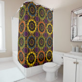 Bold Retro Mandala Hippie Boho Mod Flower Pattern Douchegordijn (In situ)