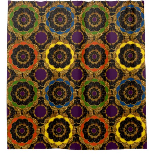 Bold Retro Mandala Hippie Boho Mod Flower Pattern Douchegordijn (Voorkant)