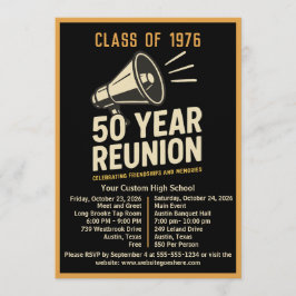 Bold Retro Megaphone 50 Year High School Reunion Kaart